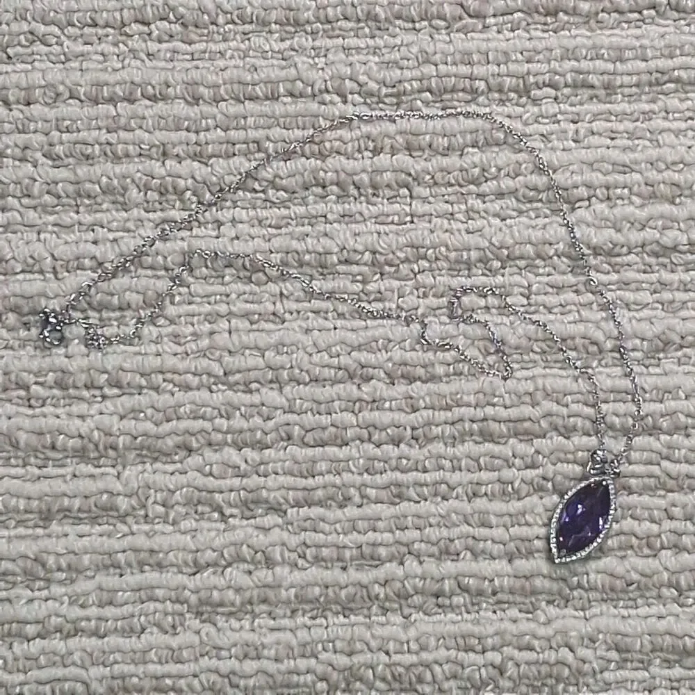 Purple Marquise Cut Crystal Rhinestone Silver Tone Pendant Chain Necklace Women